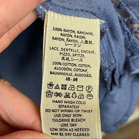 Free People Katie Bird Lace Crochet Inset Long Sleeve Boho Button Front Shirt - Picture 9 of 10